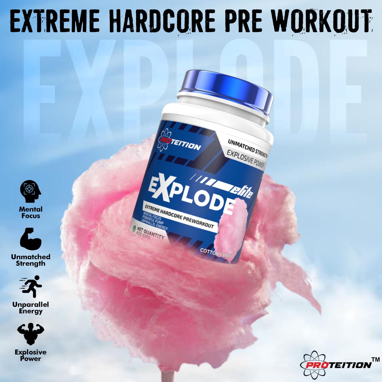 Explode  Pre Workout  (Cotton Candy, 450g)